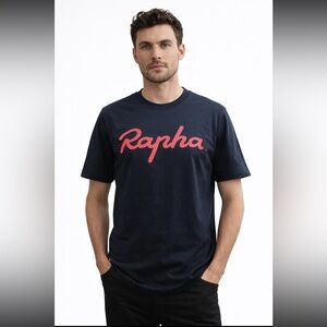 Rapha Logo T-Shirt Navy Blue Pink Script Size Large NWT